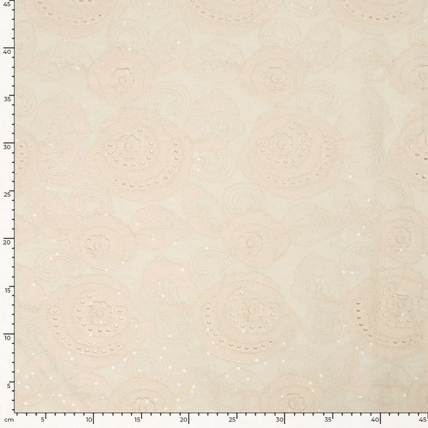  tissu fleurs Blanc cassé