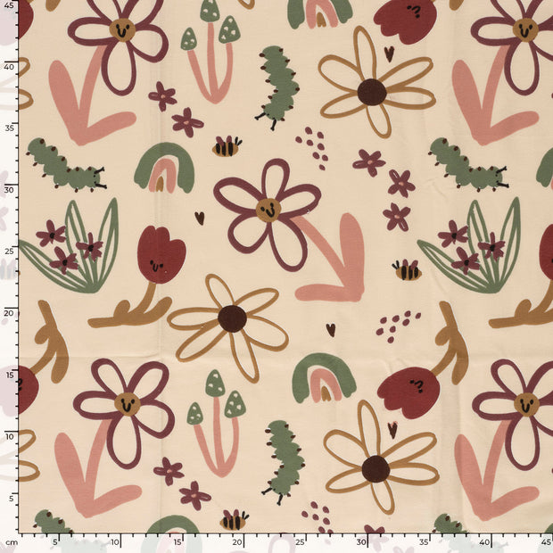 French Terry fabrik Blumen Beige