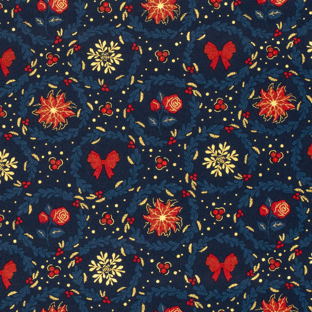 Cotton Poplin fabric Christmas Navy