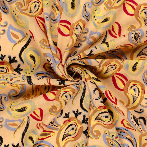 Woven Cotton Viscose fabric Salmon slub printed 