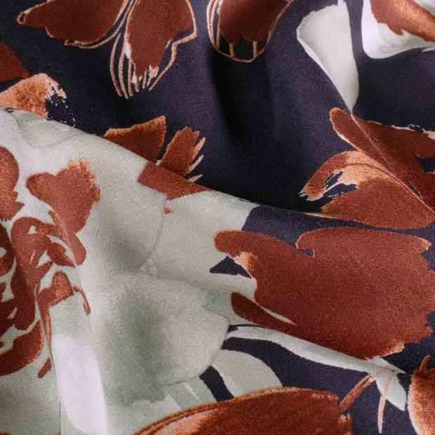Viscose Satin fabric Flowers Navy