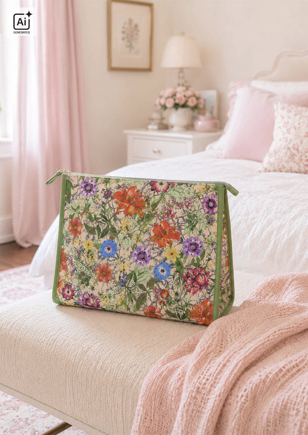 Panama fabric Flowers Beige