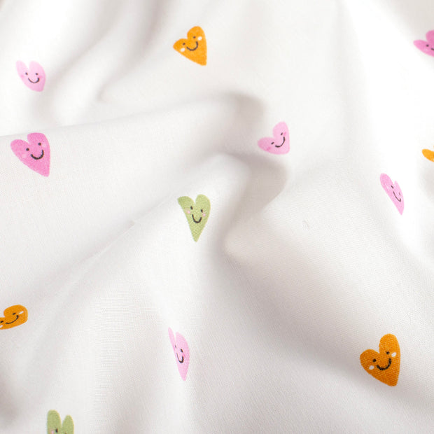 Cotton Poplin fabric Hearts Off White