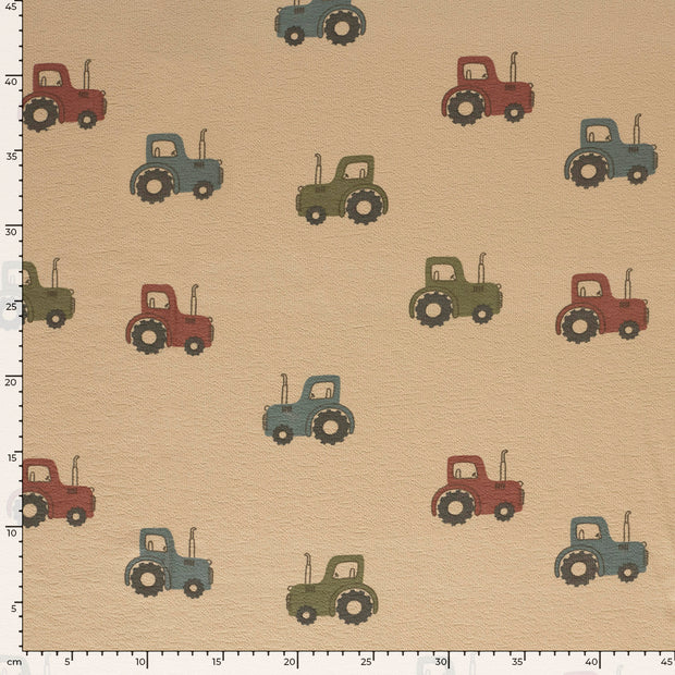Terry Crepe fabric Tractors Beige