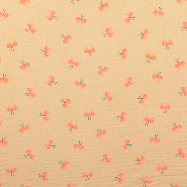 Muslin fabric Butterflies Beige