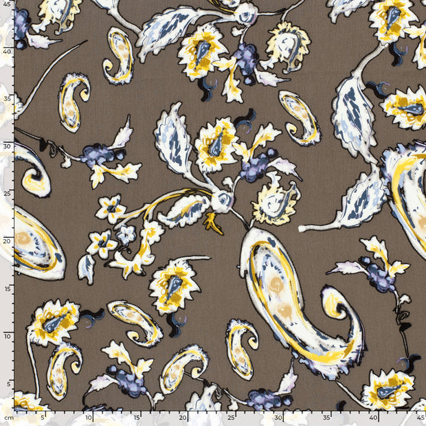 Borken Crepe fabric Paisley Taupe Grey