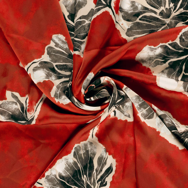 Satin Duchesse fabric Coral printed 