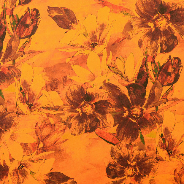 Viscose Satin fabric Flowers Orange