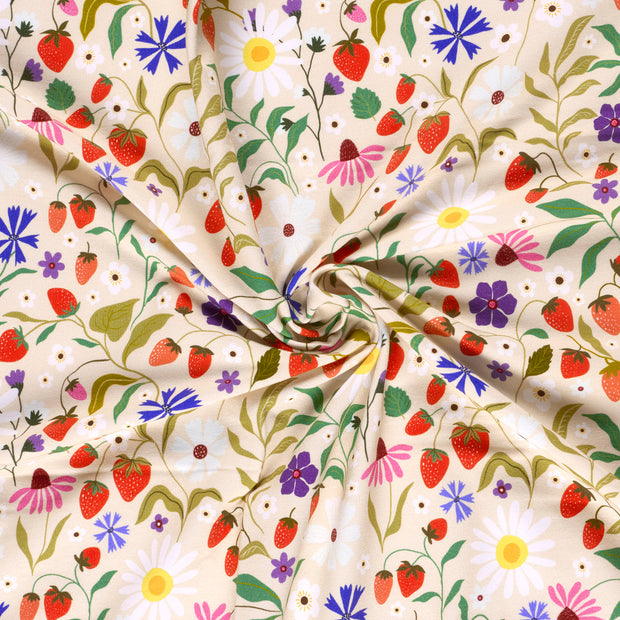 French Terry fabrik Blumen Beige