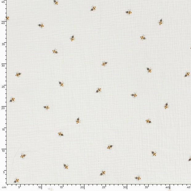 Muslin fabric Bees Off White