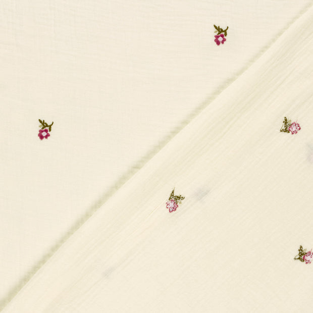 Muslin fabric Flowers embroidered 