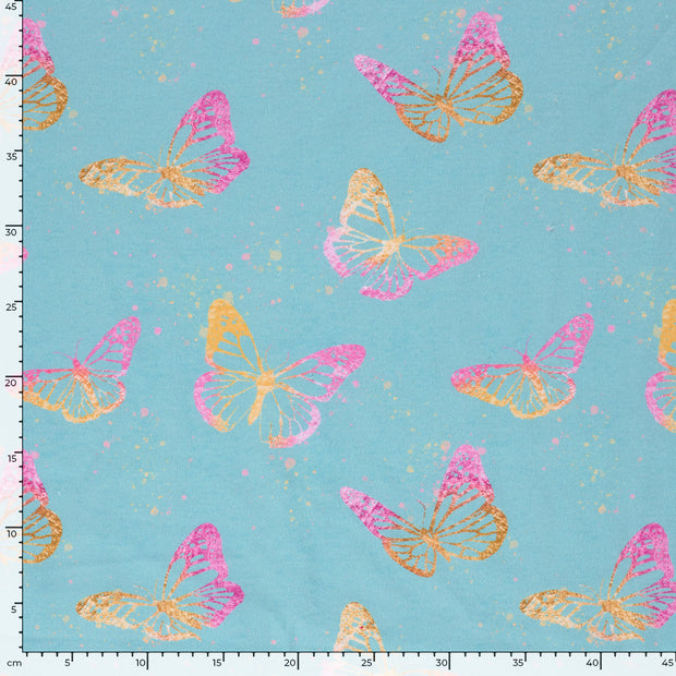 Jogging fabric Butterflies Dark Mint