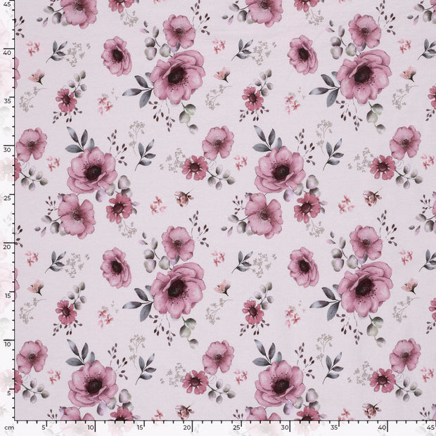 Jersey fabric Flowers Optical White