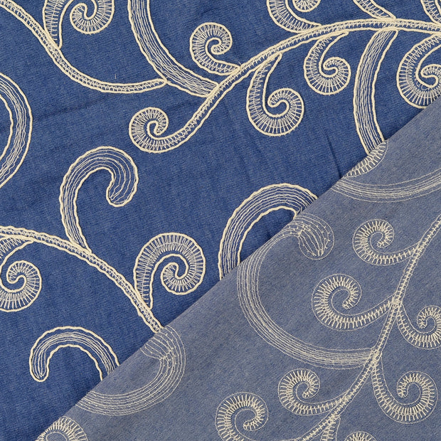 Cotton Poplin fabric Indigo embroidered 