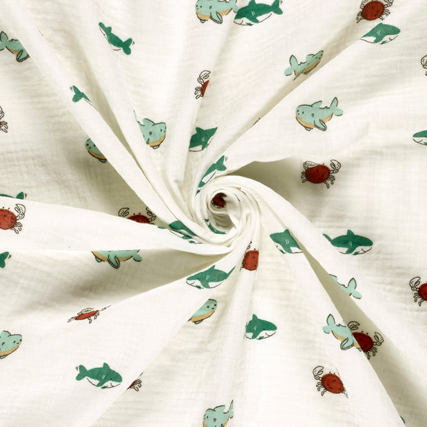 Muslin fabric Off White printed 