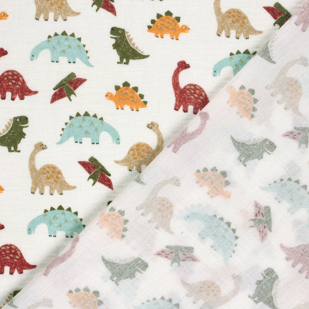 Muslin fabric Dinosaurs printed 