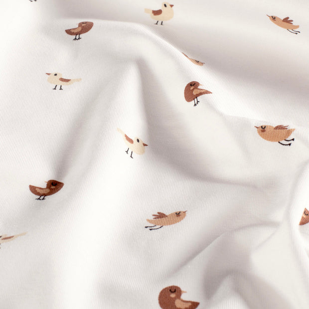 Jersey fabric Birds Off White