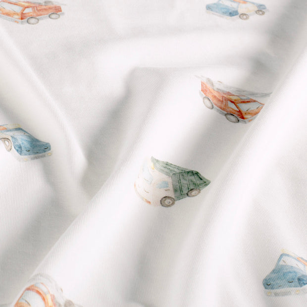 Cotton Jersey GOTS organic fabric Cars Off White