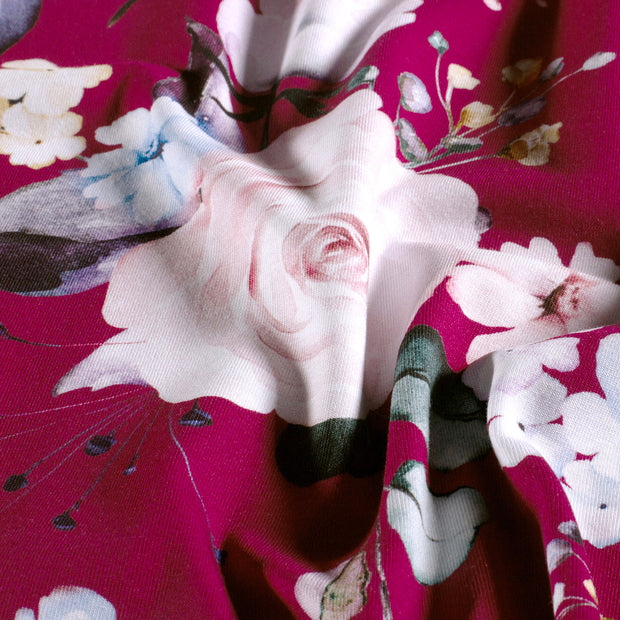 Jersey fabric Roses Wine red