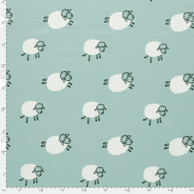 French Terry fabric Sheep Baby Blue