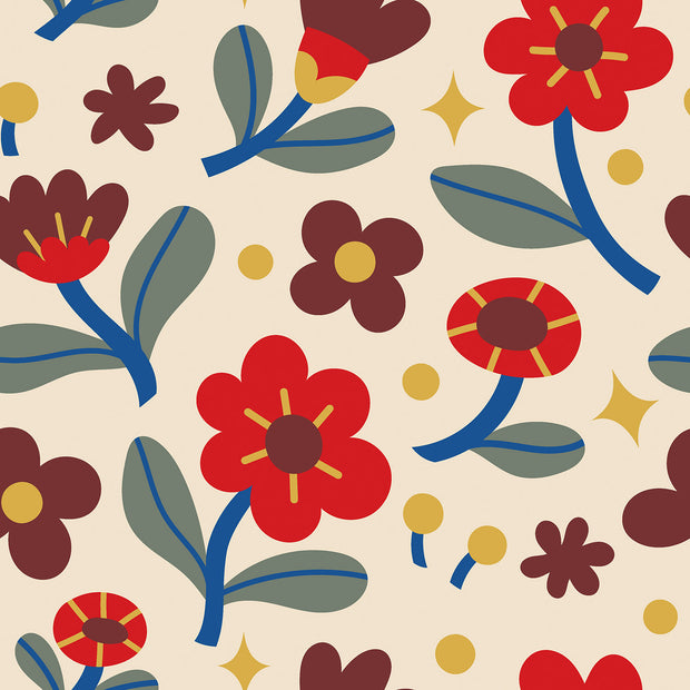 French Terry fabric Flowers Beige