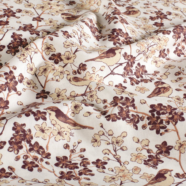 Cotton Poplin fabric Birds Off White
