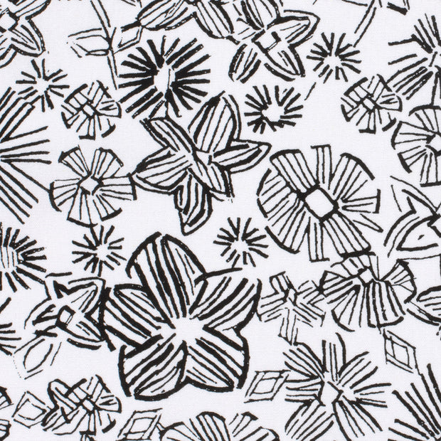 Geweven Viscose Linnen stof Bloemen Optisch wit