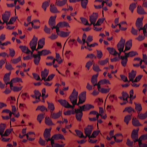 Viscose Poplin fabric Flowers Red