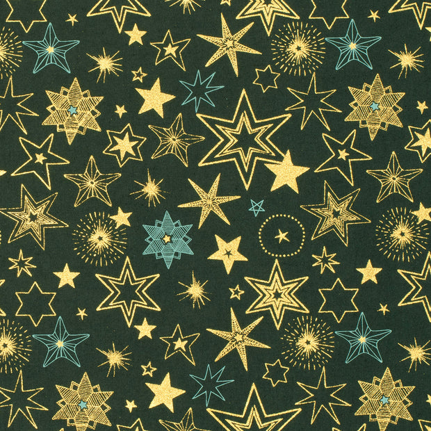 Cotton Poplin fabric Stars Dark Green