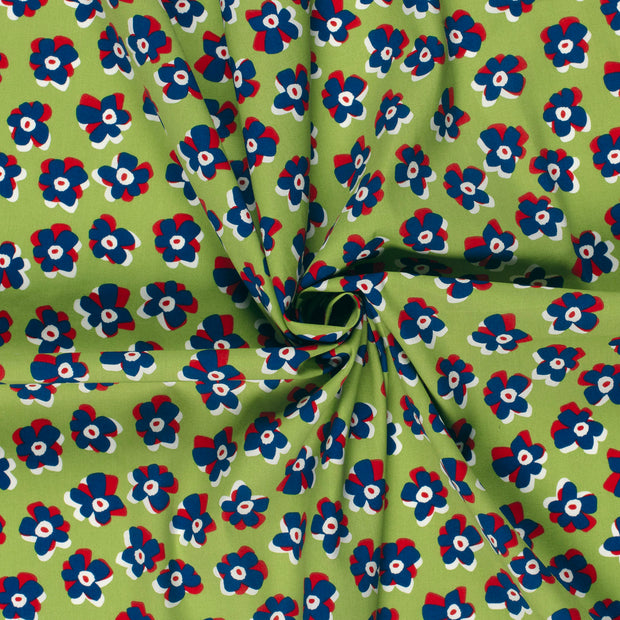 Cotton Satin fabric Lime Green printed 