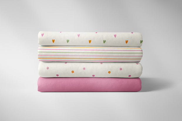 Cotton Poplin fabric Hearts Off White