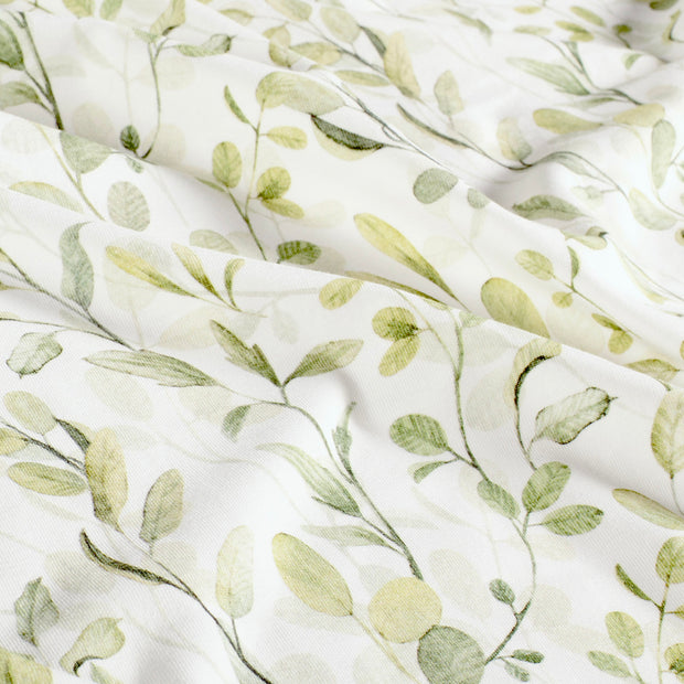 Cotton Jersey GOTS organic fabric Leaves Off White
