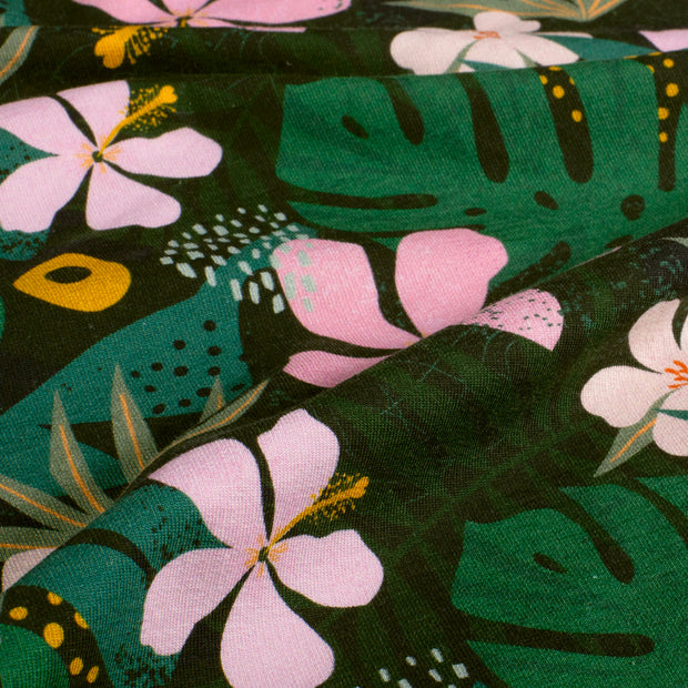French Terry fabric Flowers Dark Green