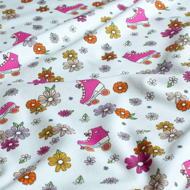 Jersey fabric Flowers Light Blue