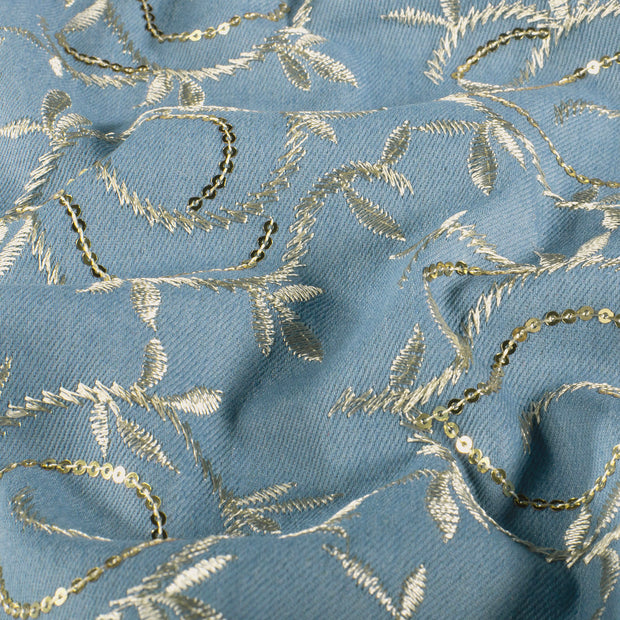 Denim fabric Leaves Light Blue
