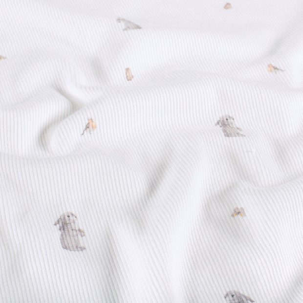 Rib Jersey fabric Animals Off White
