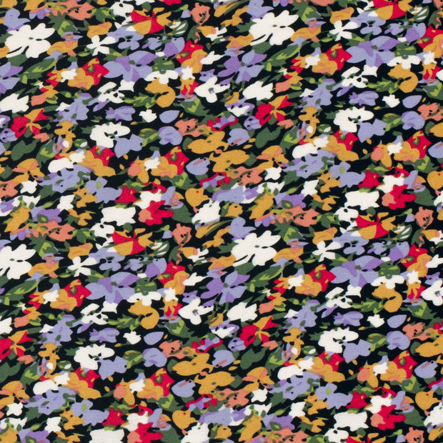 Viscose Nylon Crepe fabric Flowers Black