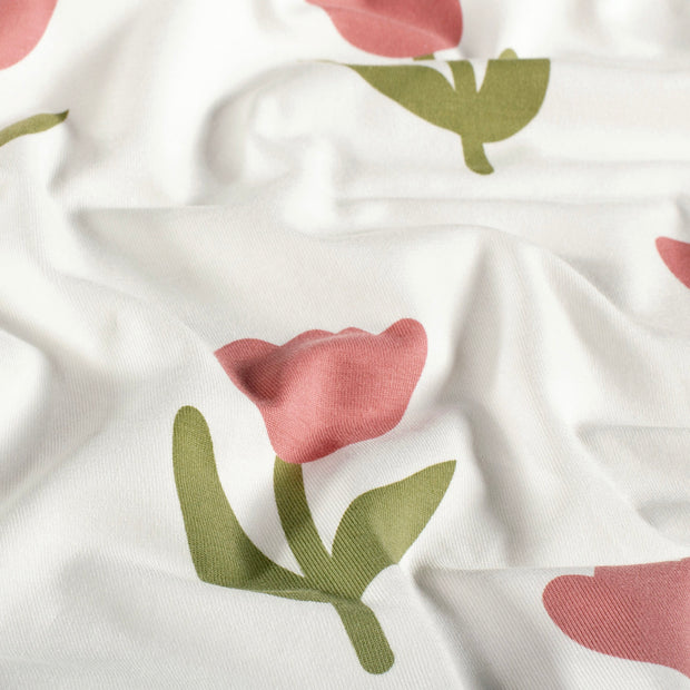 Jersey fabric Flowers Off White