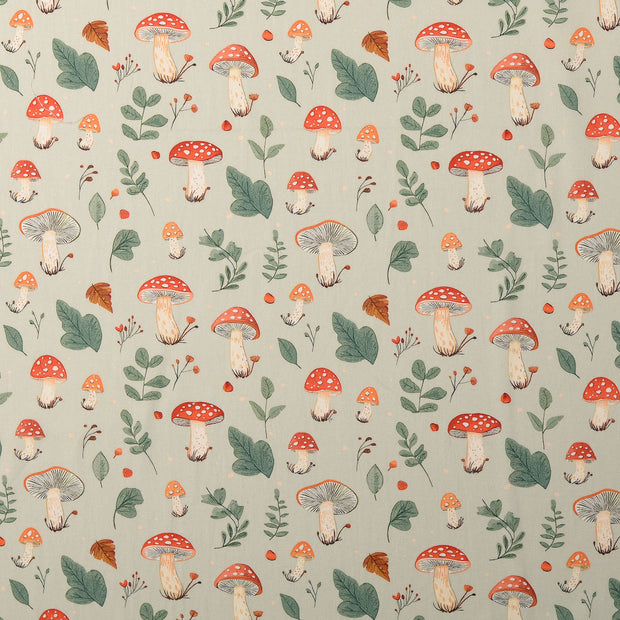 Cotton Poplin fabric Mushrooms Green