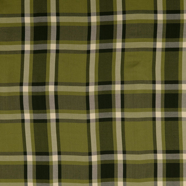 Viscose Poplin fabric Checks Olive Green