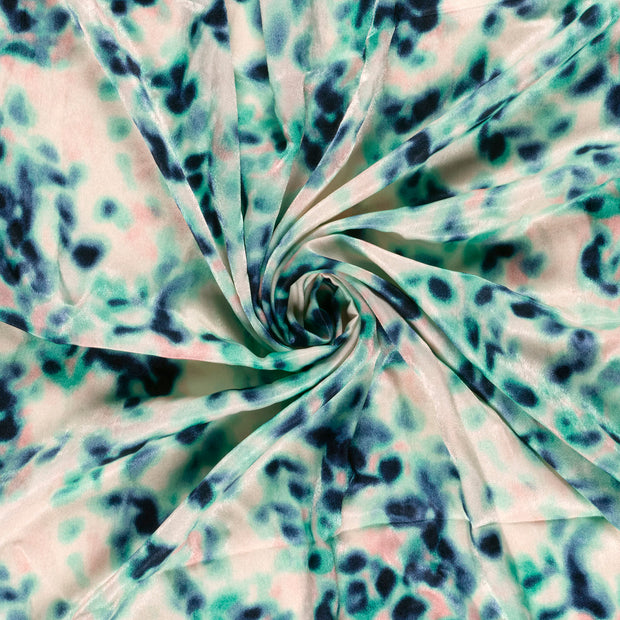 Satin Velvet fabric Dark Mint printed 