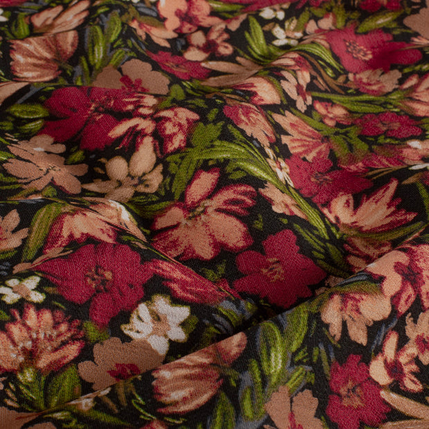 Viscose Nylon Ottoman fabric Flowers Bordeaux