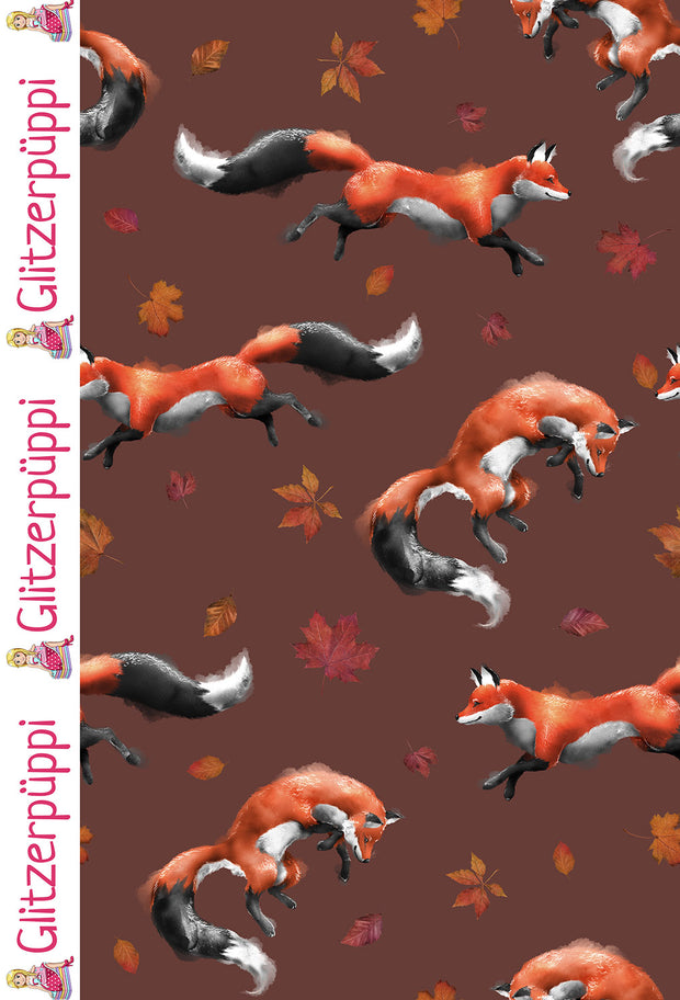 French Terry fabric Foxes Brique