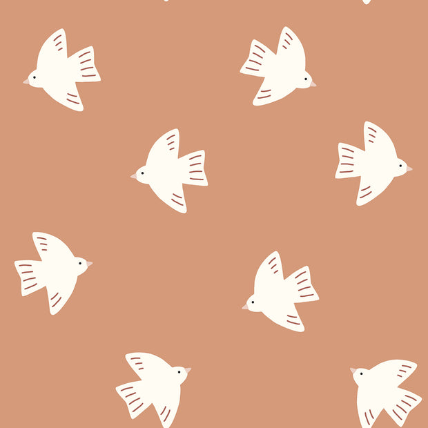 French Terry fabric Birds Pink