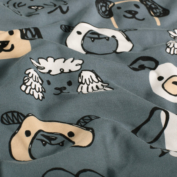Jersey fabric Dogs Steel Blue