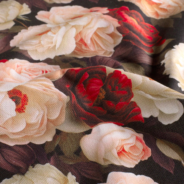 Panama fabric Flowers Black