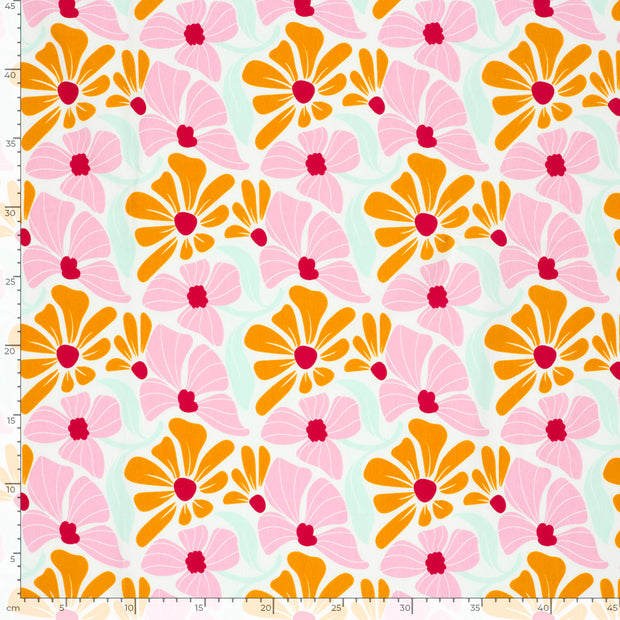 Jersey fabric Flowers Off White