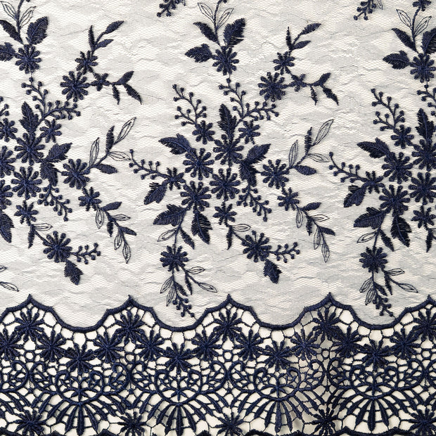 Lace fabric Flowers embroidered with border 