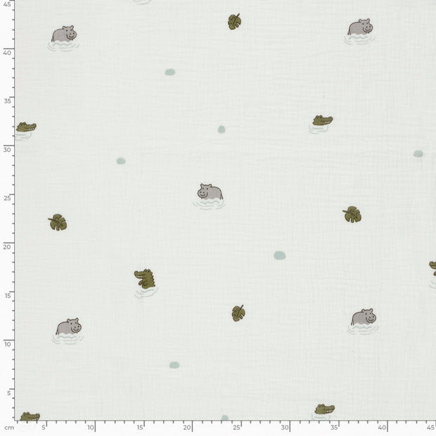 Muslin fabric Animals Off White