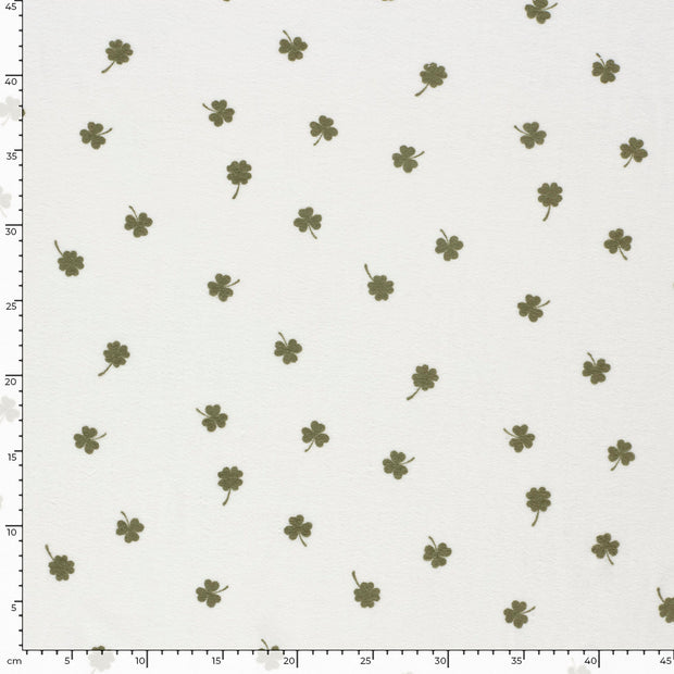 Stretch terry fabric Leaves Off White
